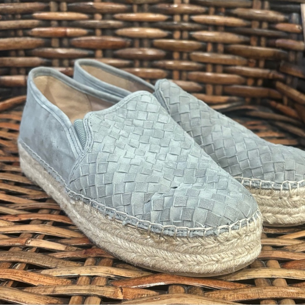 Woven Suede Espadrille Slip-Ons in Light Gray